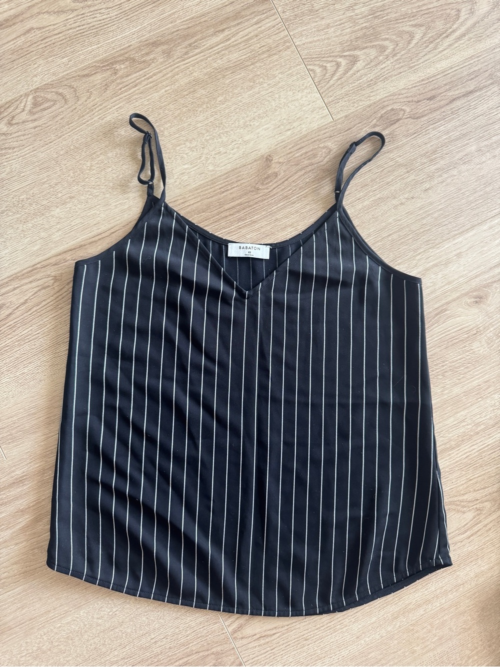 Babaton Black and White Pinstripe Satin Blouse
